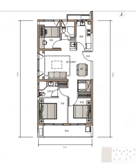  3室2厅2卫 88㎡户型图