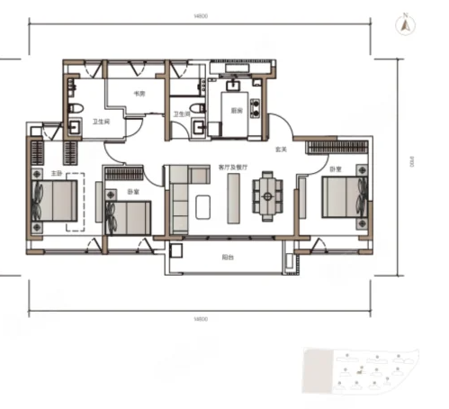  4室3厅2卫 119㎡户型图