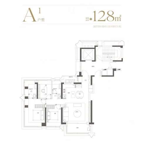  3室2厅2卫 128㎡户型图