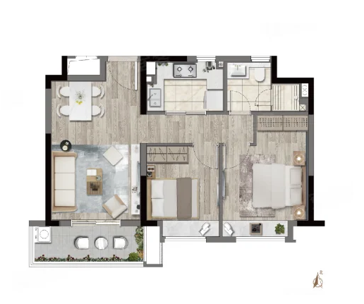  2室2厅1卫 75㎡户型图