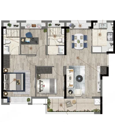  3室2厅2卫 95㎡户型图