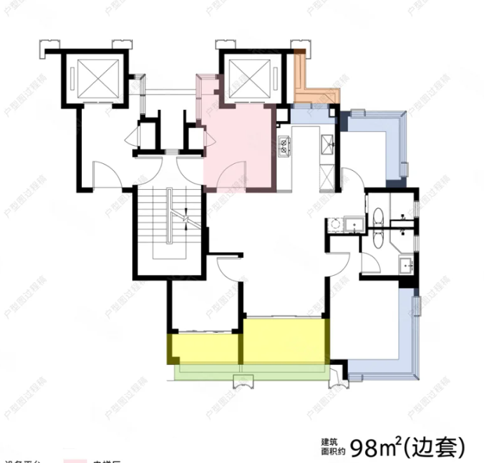  3室2厅2卫 98㎡户型图