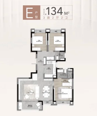  3室2厅2卫 134㎡户型图