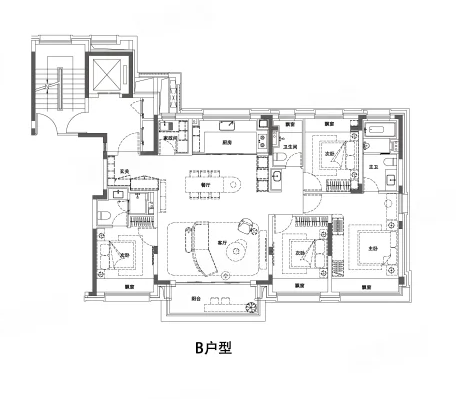  4室2厅3卫 180㎡户型图