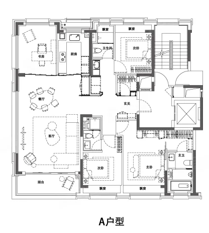  4室2厅3卫 180㎡户型图