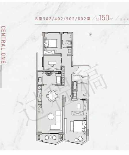  3室2厅2卫 150㎡户型图
