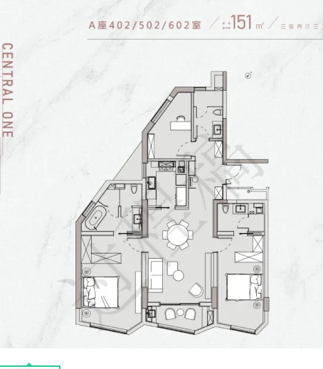  3室2厅3卫 151㎡户型图