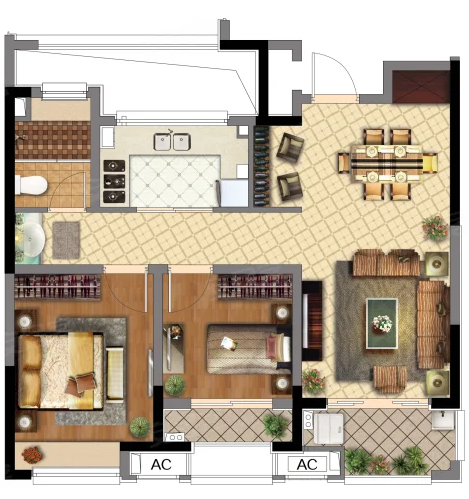  2室2厅1卫 78㎡户型图