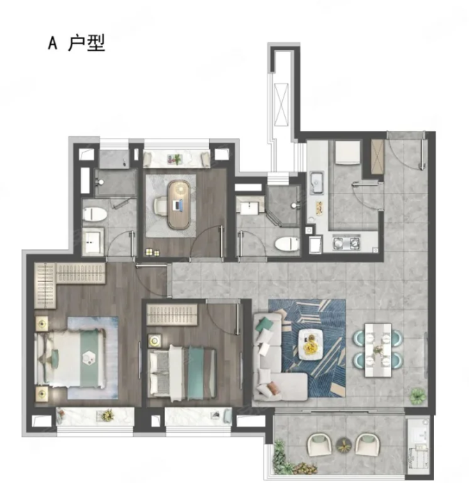 3室2厅2卫 105㎡户型图