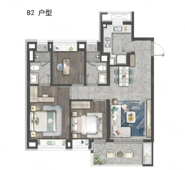  3室2厅2卫 99㎡户型图