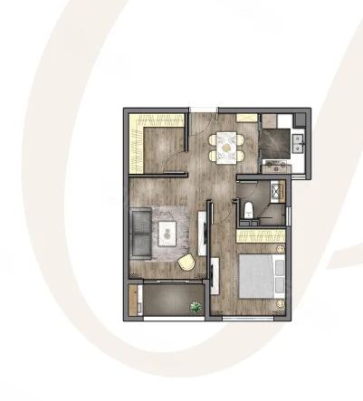  1室2厅1卫 76㎡户型图