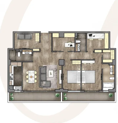  2室2厅3卫 175㎡户型图