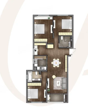  3室2厅2卫 145㎡户型图