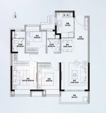  3室2厅2卫 100㎡户型图