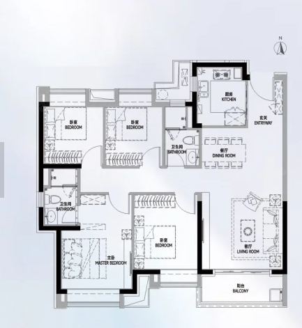  4室2厅2卫 129㎡户型图