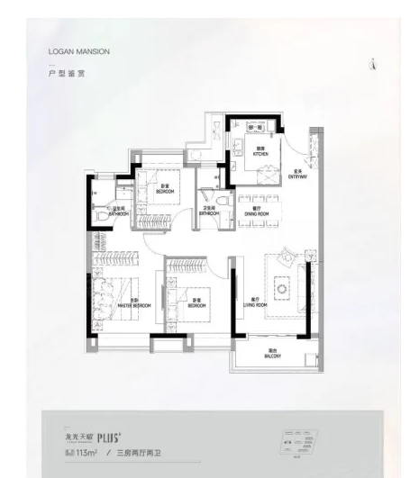  3室2厅2卫 113㎡户型图