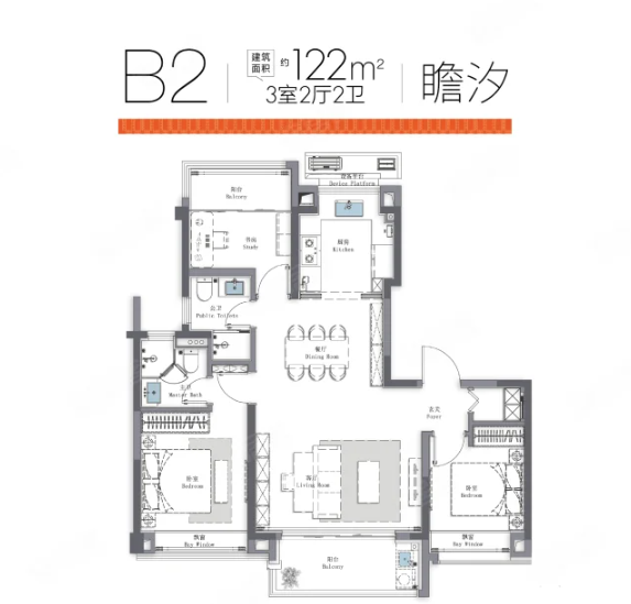  4室2厅2卫 122㎡户型图