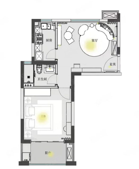  1室1厅1卫 56㎡户型图
