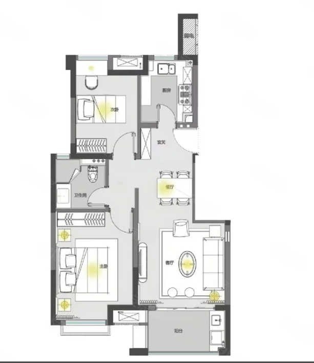  2室2厅1卫 78㎡户型图