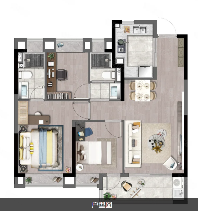  3室2厅2卫 98㎡户型图