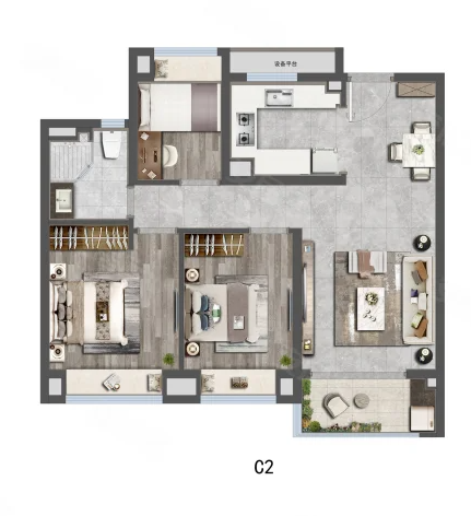  3室2厅1卫 88㎡户型图