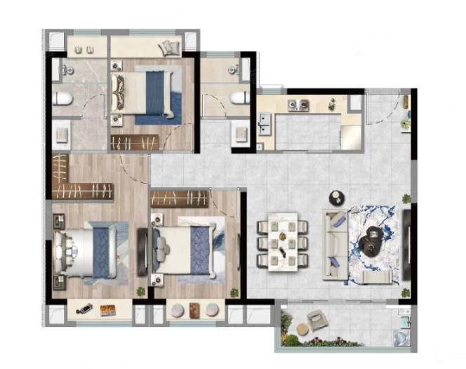  3室2厅2卫 120㎡户型图