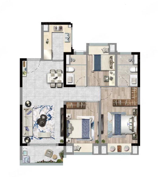  3室2厅2卫 100㎡户型图