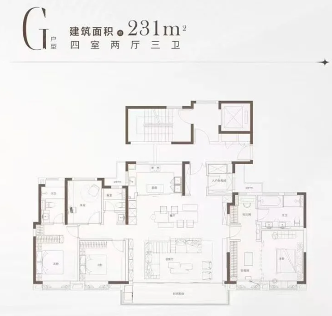  4室2厅3卫 231㎡户型图