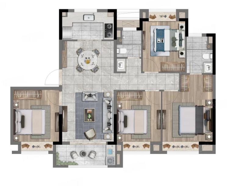  4室2厅2卫 119㎡户型图