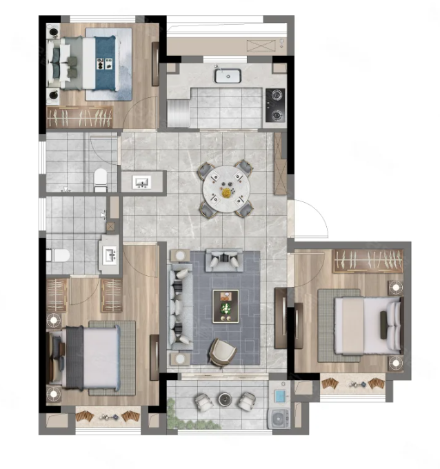  3室2厅2卫 100㎡户型图