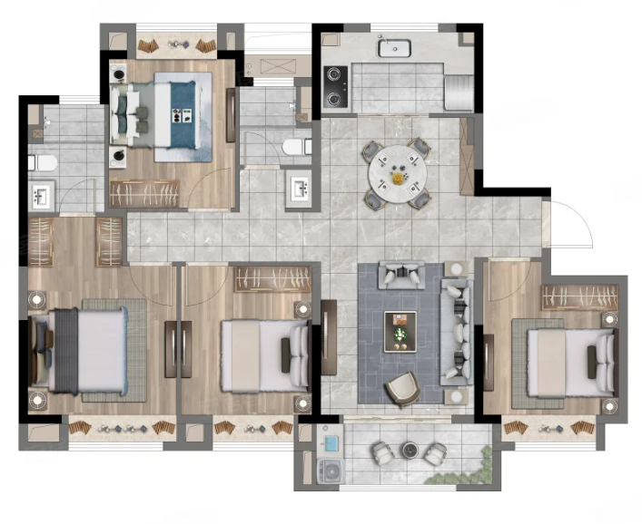  4室2厅2卫 121㎡户型图