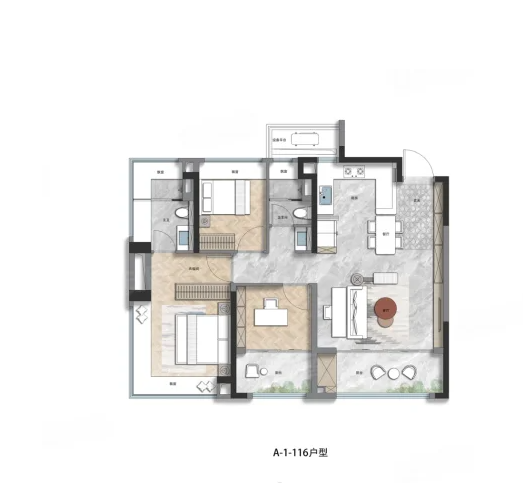  3室2厅2卫 116㎡户型图