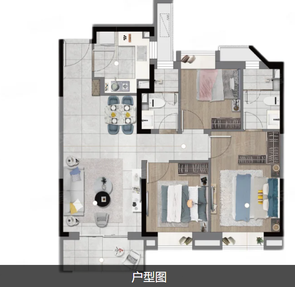  3室2厅2卫 100㎡户型图