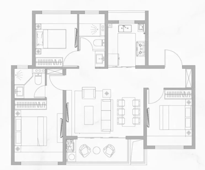  3室2厅2卫 99㎡户型图
