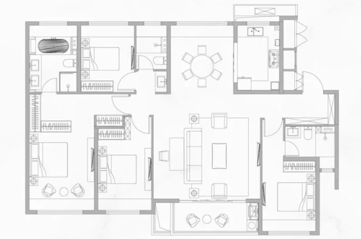  4室2厅3卫 165㎡户型图