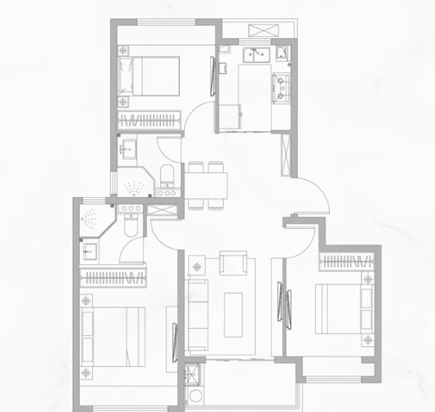  3室2厅2卫 93㎡户型图
