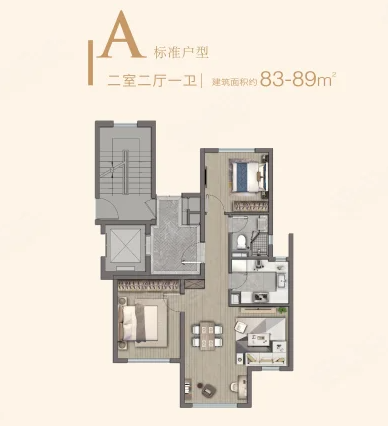  2室2厅1卫 83㎡户型图