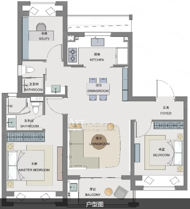  3室2厅2卫 100㎡户型图