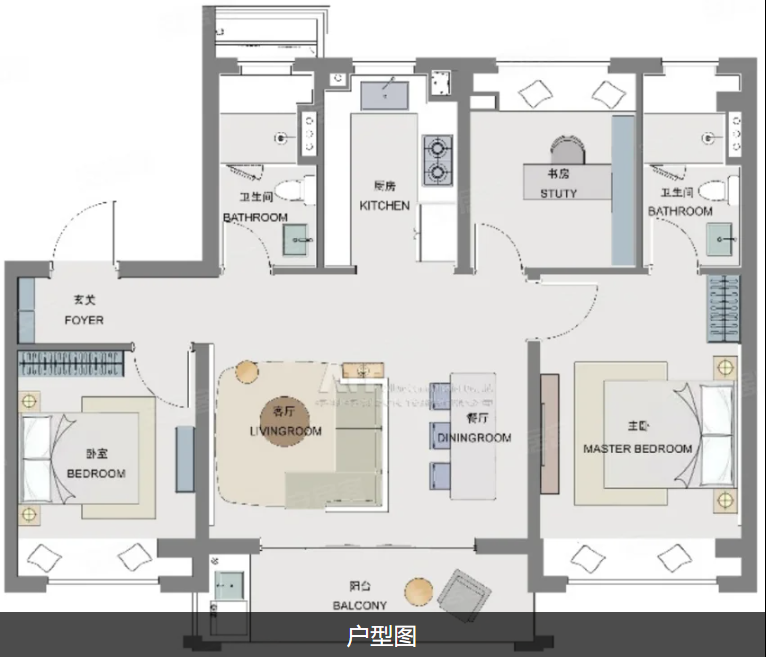  3室2厅2卫 100㎡户型图