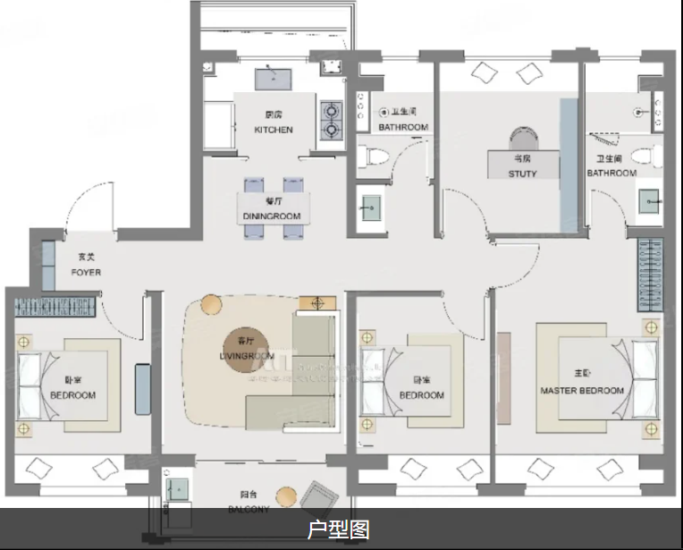  4室2厅2卫 127㎡户型图
