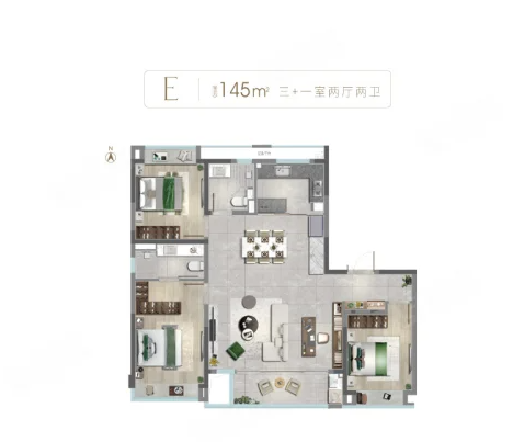  3室2厅2卫 145㎡户型图