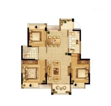  3室2厅1卫 90㎡户型图