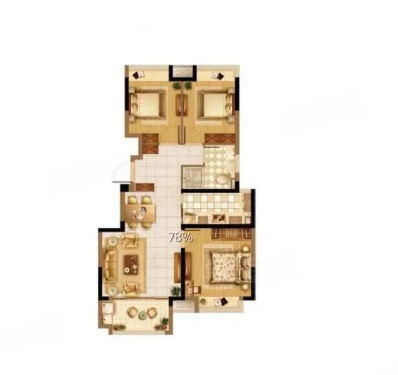  3室2厅1卫 90㎡户型图