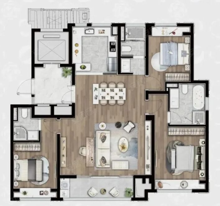  3室2厅3卫 140㎡户型图