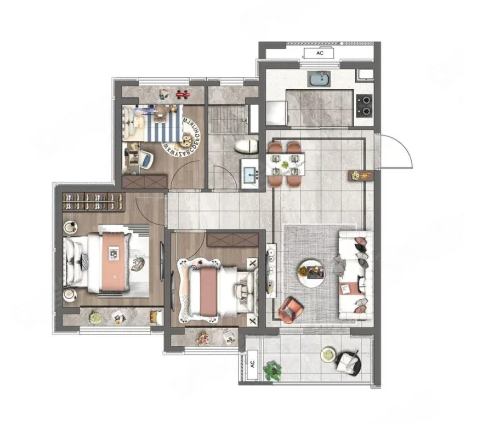  3室2厅1卫 83㎡户型图