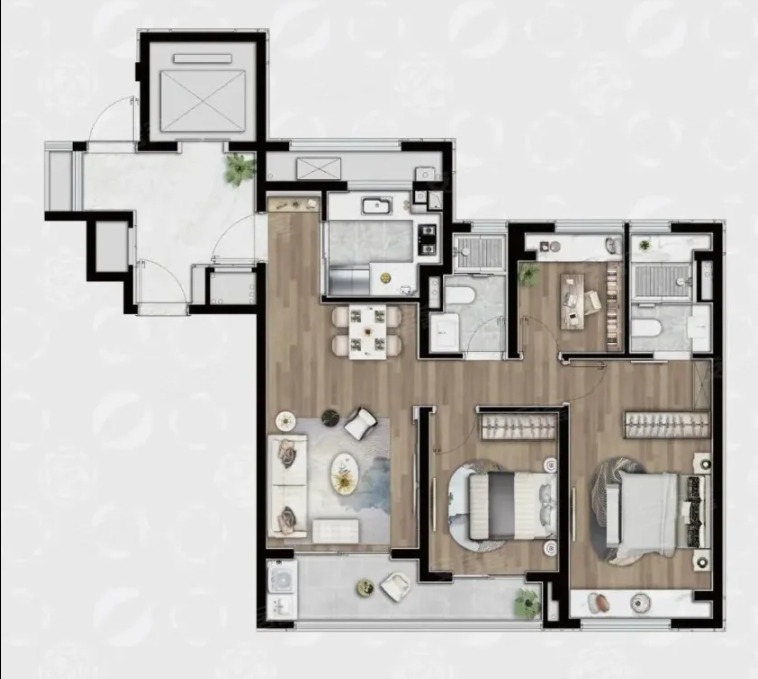  3室2厅2卫 98㎡户型图