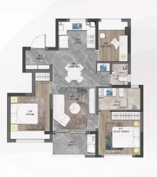  3室2厅2卫 90㎡户型图