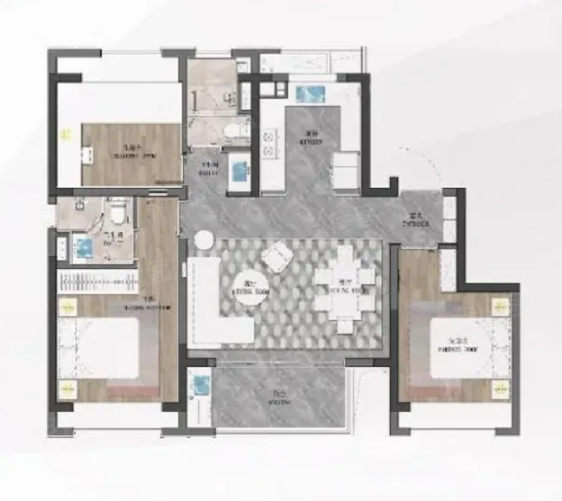  3室2厅2卫 100㎡户型图