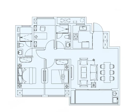  3室2厅2卫 90㎡户型图