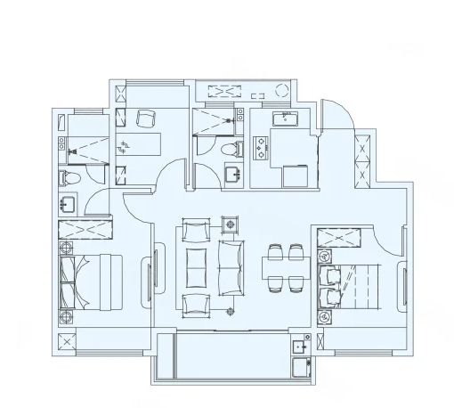  3室2厅2卫 90㎡户型图